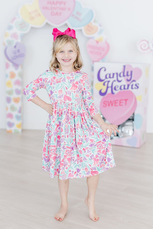 watercolor-hearts-3-4-sleeve-pocket-twirl-dress Mila &  Rose - Sophia's Style-Watercolor Hearts 3/4 Sleeve Pocket Twirl Dress-6-12M--1